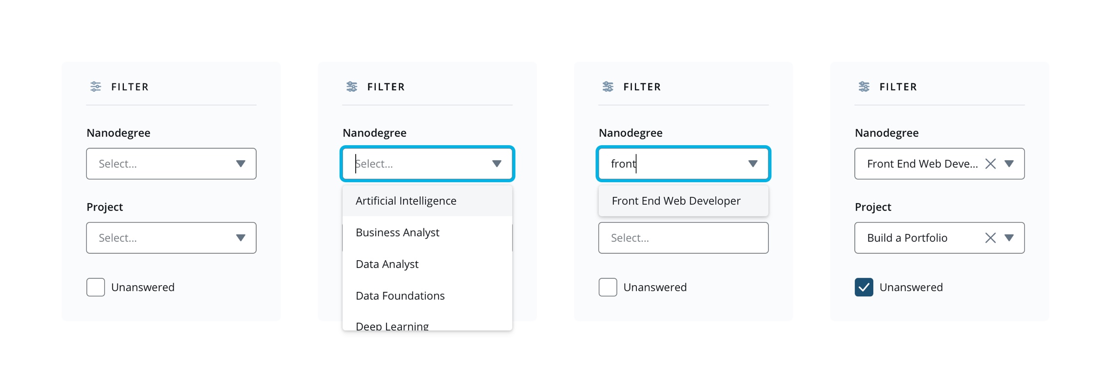Screenshot of Knowledge filters