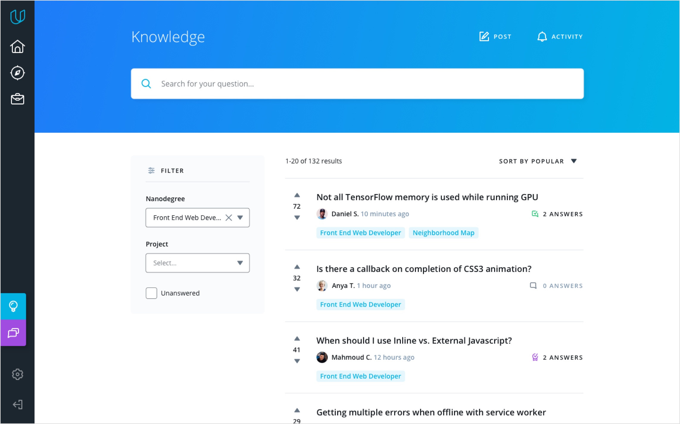 Screenshot of Knowledge home